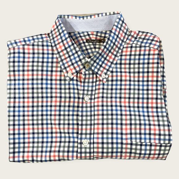 J. McLaughlin Men's Gingham Blue Pin Button Down Shirt Top XL - Picture 1 of 10
